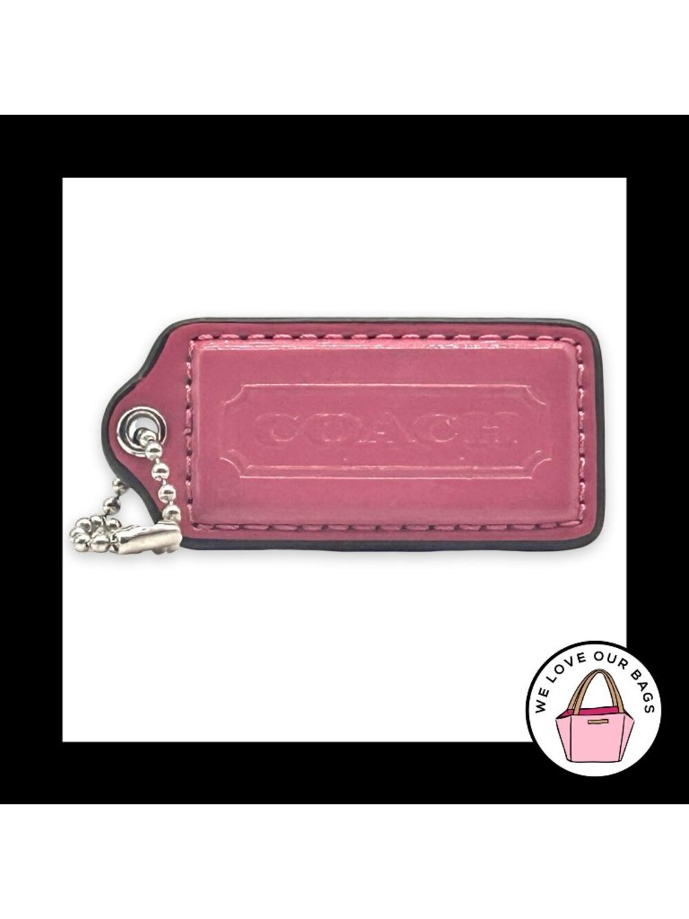COACH HANG TAG 2.25" Pink Patent Leather Bag Charm Keychain Fob Nickel Large